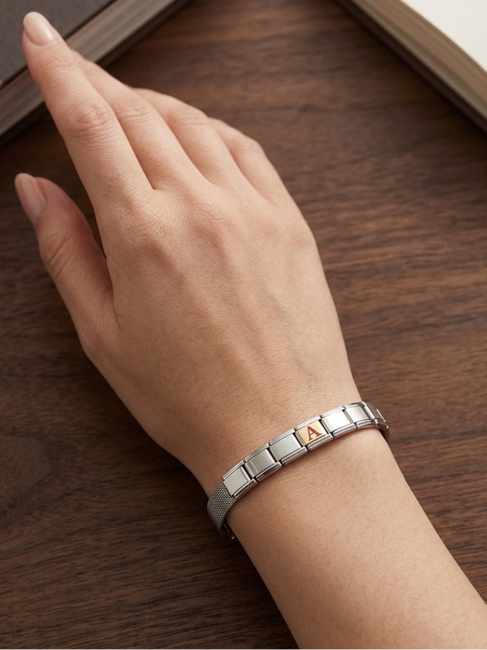 Initial 'A' Stainless Steel Italian Charm Bracelet Silver Gold  Letter Accent